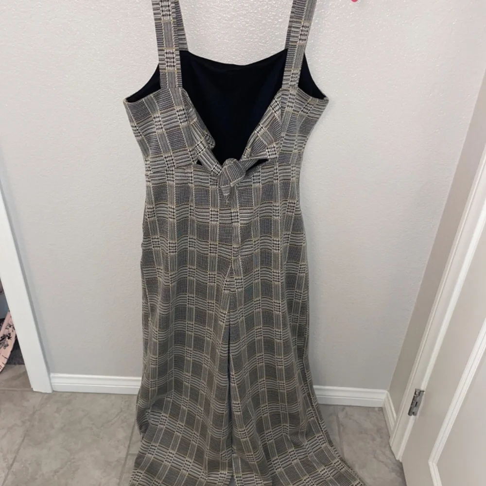 FREE PEOPLE open/tie back plaid  jumpsuit wide leg cropped stretch Size 2